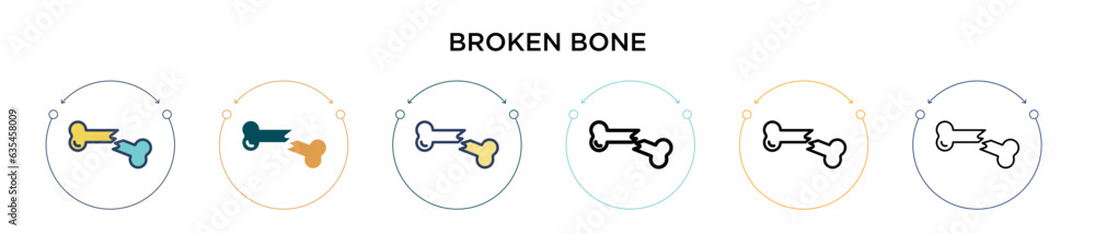 Poster broken bone icon in filled, thin line, outline and stroke style. vector illustration of two colored 