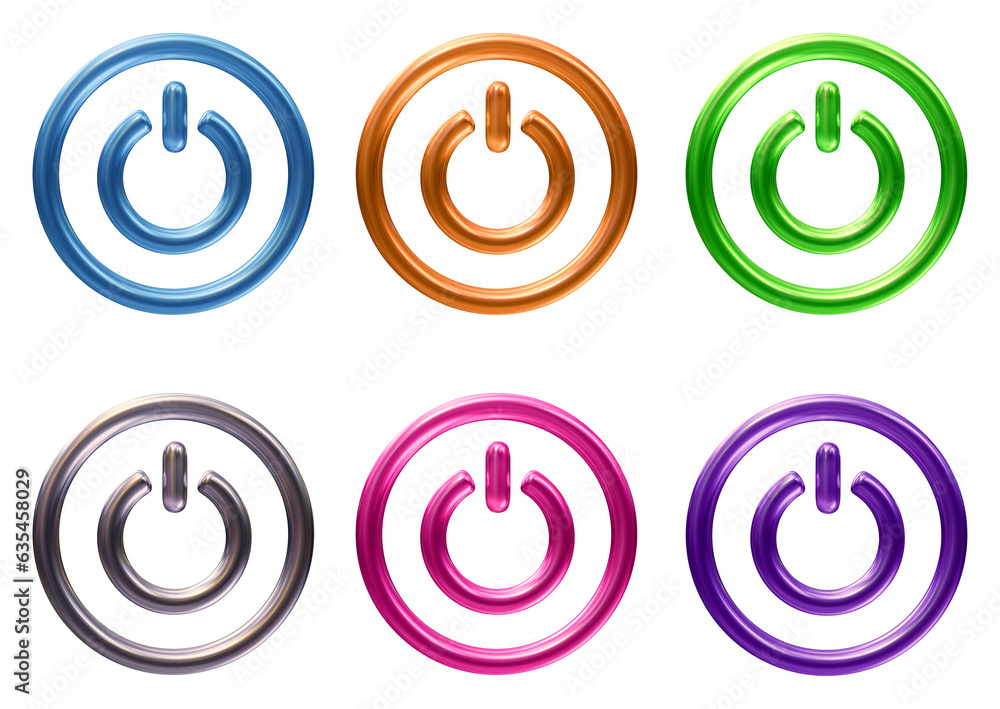 Poster set of power button icon in 3d rendering isolated on transparent background for computer, electric a