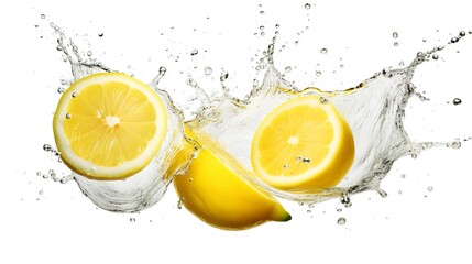 Lemon with water splash on white background, Generative AI