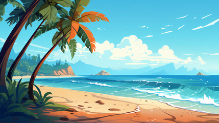 Obraz na płótnie Canvas Tropical island with palm trees beach by the sea background