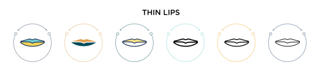 Thin lips icon in filled, thin line, outline and stroke style. Vector illustration of two colored and black thin lips vector icons designs can be used for mobile, ui, web