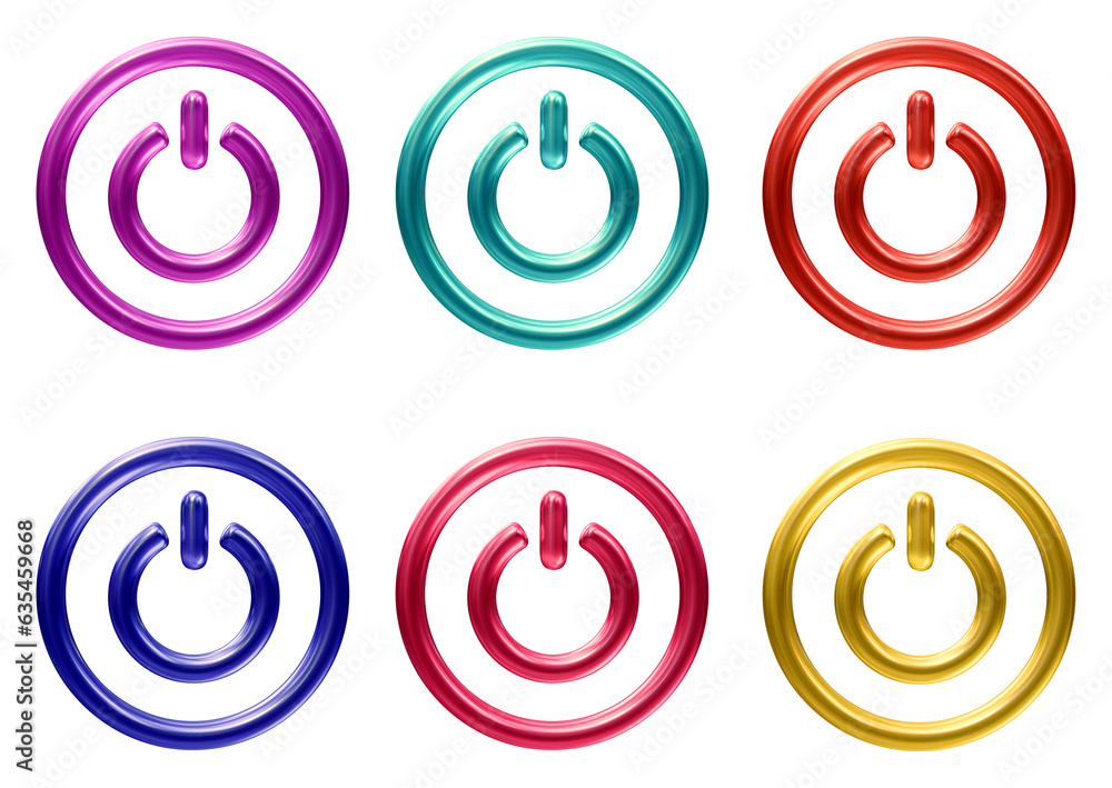 Poster set of power button icon in 3d rendering isolated on transparent background for computer, electric a