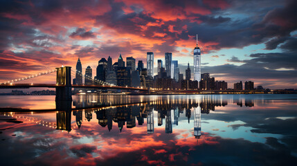 Naklejka premium city skyline at sunset