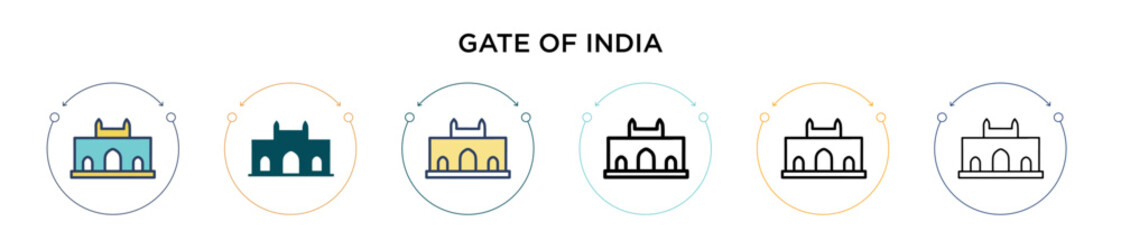 Gate of india icon in filled, thin line, outline and stroke style. Vector illustration of two colored and black gate of india vector icons designs can be used for mobile, ui, web