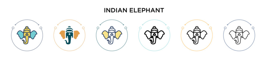 Indian elephant icon in filled, thin line, outline and stroke style. Vector illustration of two colored and black indian elephant vector icons designs can be used for mobile, ui, web - obrazy, fototapety, plakaty