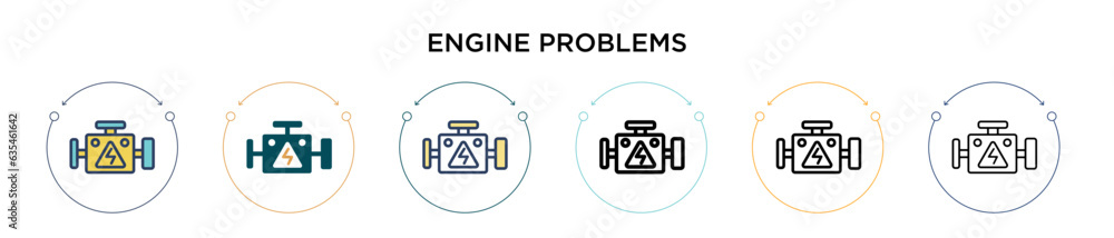 Poster engine problems icon in filled, thin line, outline and stroke style. vector illustration of two colo