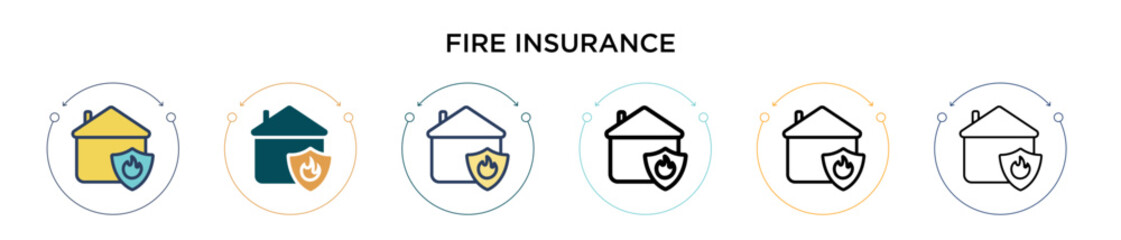 Fire insurance icon in filled, thin line, outline and stroke style. Vector illustration of two colored and black fire insurance vector icons designs can be used for mobile, ui, web