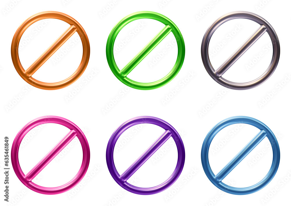 Poster set of prohibited forbidden icon in 3d rendering isolated on transparent background. warning or stop