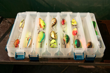 Tackle box with different plastic lures