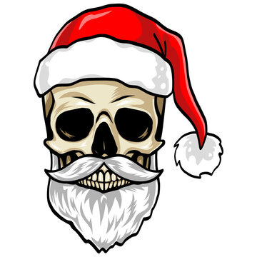 Santa Claus Skull Bearded Cartoon Illustration