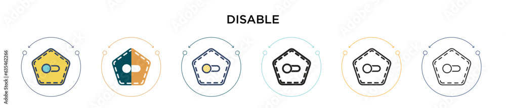 Poster disable icon in filled, thin line, outline and stroke style. vector illustration of two colored and 