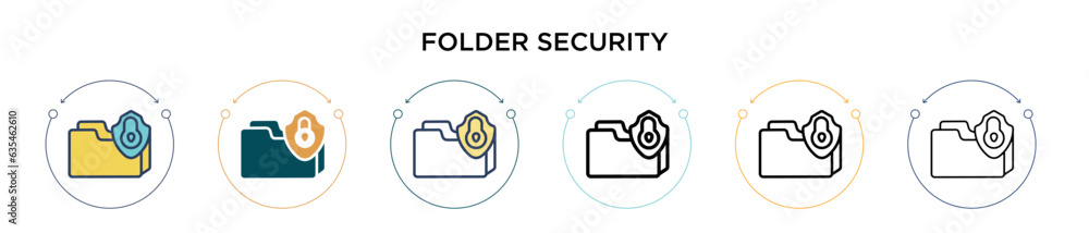 Poster folder security icon in filled, thin line, outline and stroke style. vector illustration of two colo