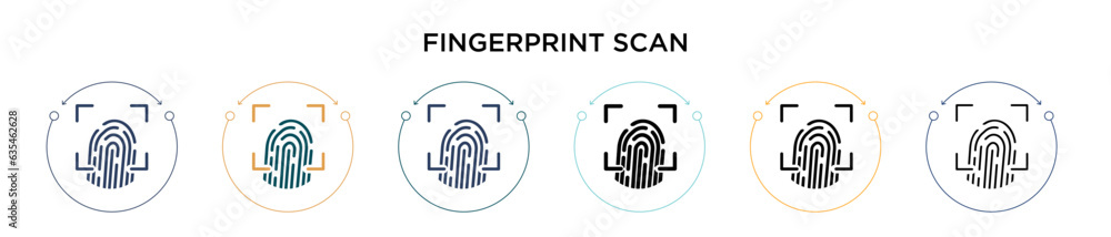 Poster fingerprint scan icon in filled, thin line, outline and stroke style. vector illustration of two col