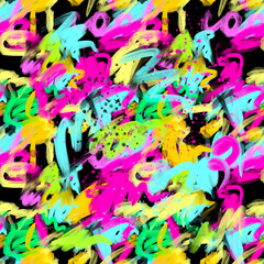 Abstract colorful painted seamless pattern, brush strokes background with canvas texture. Youth style. Can be used for printing  fabrics, membrane