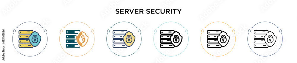 Poster server security icon in filled, thin line, outline and stroke style. vector illustration of two colo