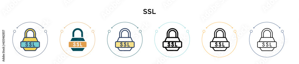 Poster ssl icon in filled, thin line, outline and stroke style. vector illustration of two colored and blac