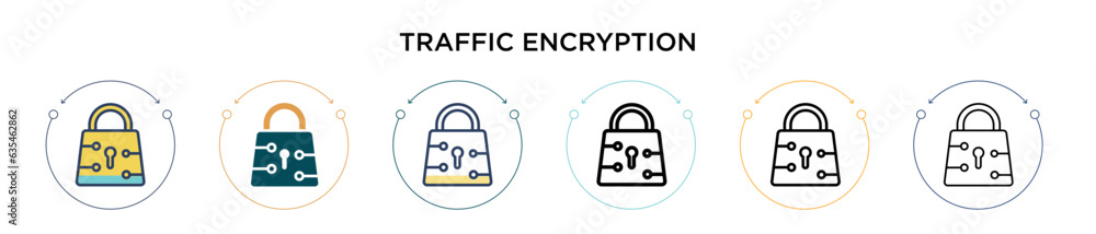 Poster traffic encryption icon in filled, thin line, outline and stroke style. vector illustration of two c