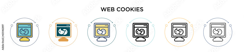 Poster web cookies icon in filled, thin line, outline and stroke style. vector illustration of two colored 