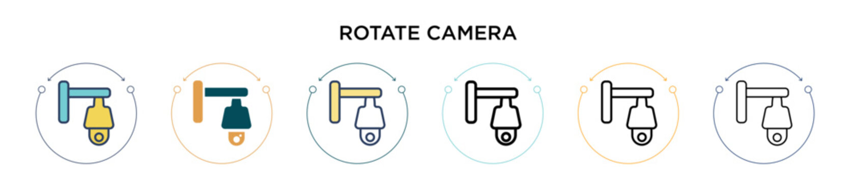 Rotate camera icon in filled, thin line, outline and stroke style. Vector illustration of two colored and black rotate camera vector icons designs can be used for mobile, ui, web
