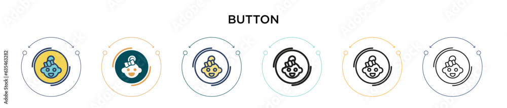 Aufkleber button icon in filled, thin line, outline and stroke style. vector illustration of two colored and b