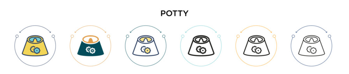 Potty icon in filled, thin line, outline and stroke style. Vector illustration of two colored and black potty vector icons designs can be used for mobile, ui, web