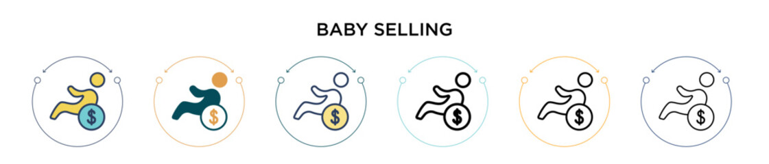 Baby selling icon in filled, thin line, outline and stroke style. Vector illustration of two colored and black baby selling vector icons designs can be used for mobile, ui, web