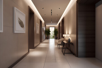 Classic style hallway interior in luxury house. Generative AI content