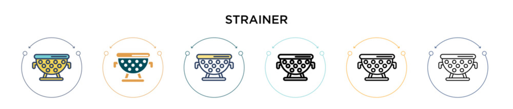Strainer icon in filled, thin line, outline and stroke style. Vector illustration of two colored and black strainer vector icons designs can be used for mobile, ui, web