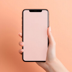 Holding big blank cell phone, cheerful caucasian woman holding big blank cell phone. Millennial lady pointing finger smartphone mockup. Recommending new application, mobile website generative AI	
