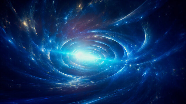 Abstract swirl of light in blue space. Generic technology and science background illustration.