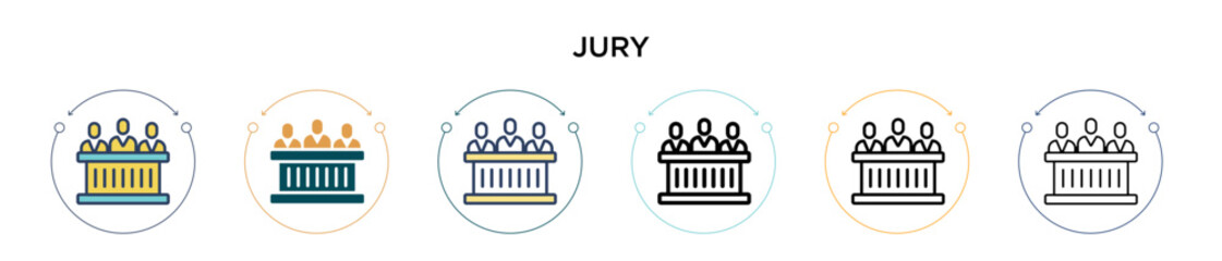 Jury icon in filled, thin line, outline and stroke style. Vector illustration of two colored and black jury vector icons designs can be used for mobile, ui, web - obrazy, fototapety, plakaty