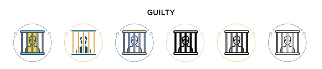 Guilty icon in filled, thin line, outline and stroke style. Vector illustration of two colored and black guilty vector icons designs can be used for mobile, ui, web