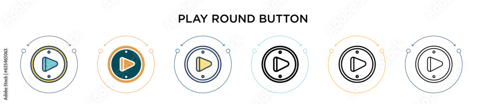 Aufkleber play round button icon in filled, thin line, outline and stroke style. vector illustration of two co