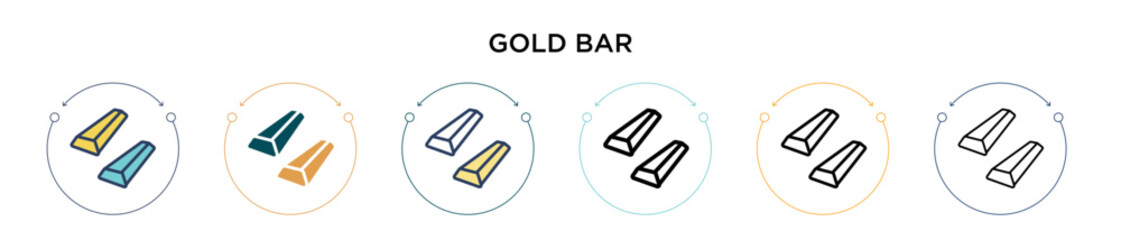 Gold bar icon in filled, thin line, outline and stroke style. Vector illustration of two colored and black gold bar vector icons designs can be used for mobile, ui, web