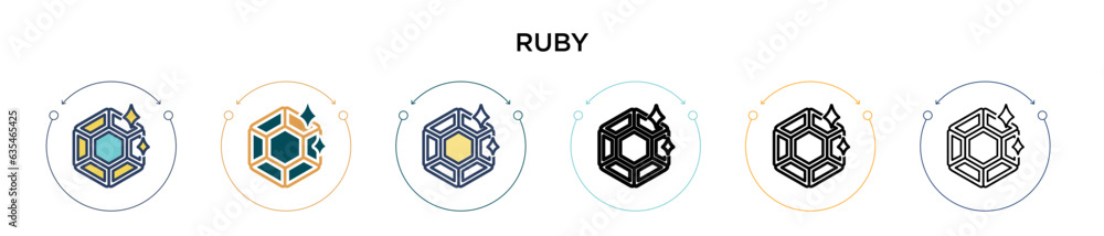 Poster ruby icon in filled, thin line, outline and stroke style. vector illustration of two colored and bla