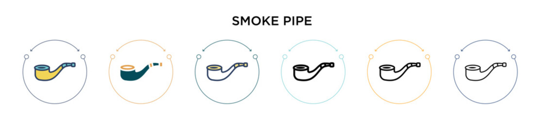 Smoke pipe icon in filled, thin line, outline and stroke style. Vector illustration of two colored and black smoke pipe vector icons designs can be used for mobile, ui, web