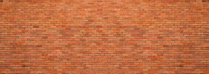 Panoramic background of wide old red brick wall