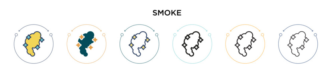 Smoke icon in filled, thin line, outline and stroke style. Vector illustration of two colored and black smoke vector icons designs can be used for mobile, ui, web