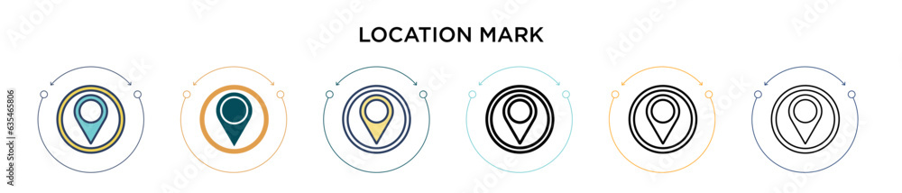 Poster location mark icon in filled, thin line, outline and stroke style. vector illustration of two colore
