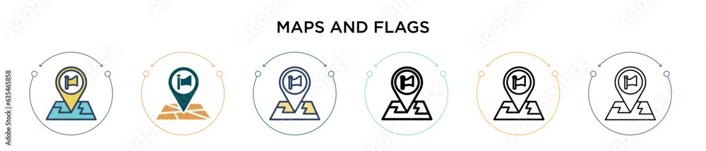 Poster maps and flags icon in filled, thin line, outline and stroke style. vector illustration of two color