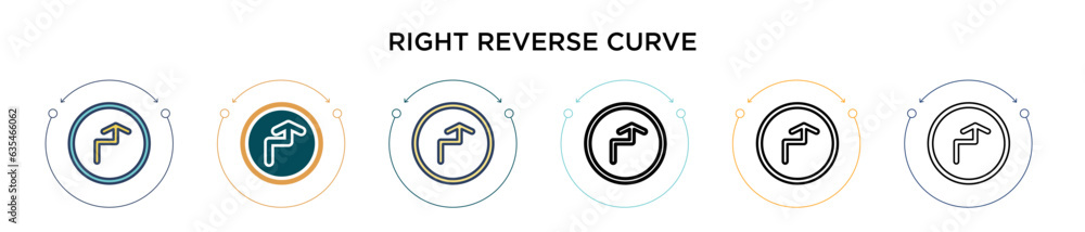 Poster right reverse curve icon in filled, thin line, outline and stroke style. vector illustration of two 