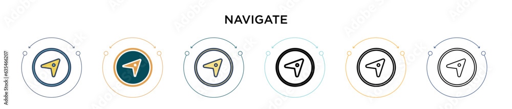 Poster navigate icon in filled, thin line, outline and stroke style. vector illustration of two colored and