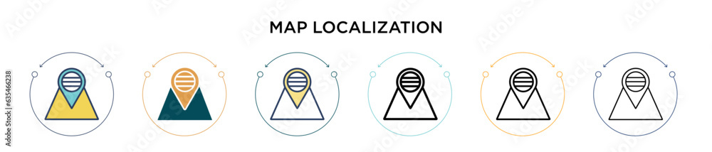 Wall mural map localization icon in filled, thin line, outline and stroke style. vector illustration of two col