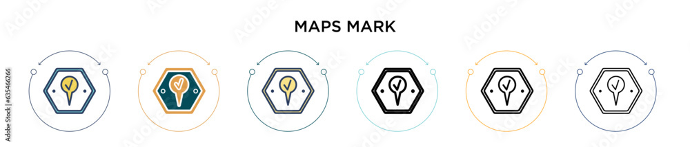 Poster maps mark icon in filled, thin line, outline and stroke style. vector illustration of two colored an