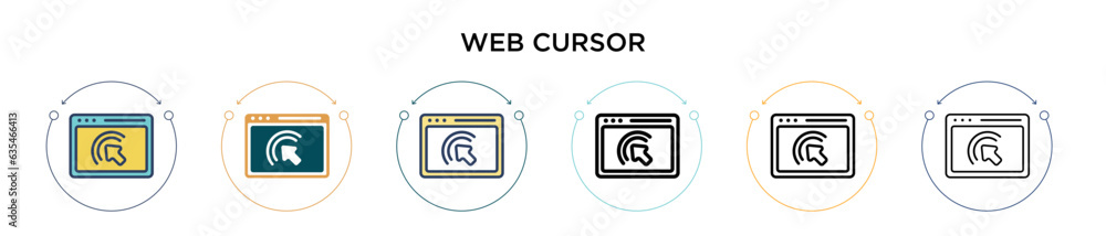 Aufkleber web cursor icon in filled, thin line, outline and stroke style. vector illustration of two colored a