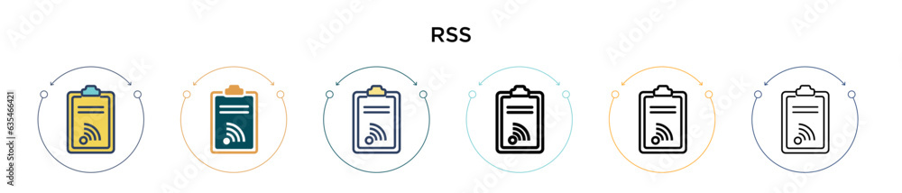 Poster rss icon in filled, thin line, outline and stroke style. vector illustration of two colored and blac