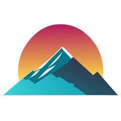 Mountain icon. Vector illustration of a mountain peak and sun.