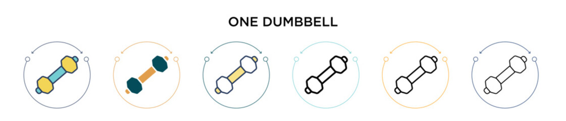 One dumbbell icon in filled, thin line, outline and stroke style. Vector illustration of two colored and black one dumbbell vector icons designs can be used for mobile, ui, web