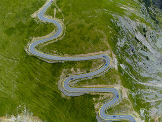 The Transalpina road in Romania with zig zag serpentines. Spectacular alpine road