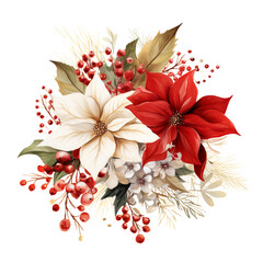 Christmas Flowers Watercolor Clip Art, Watercolor Illustration, Flowers Sublimation Design, Red White Flowers Clip Art.